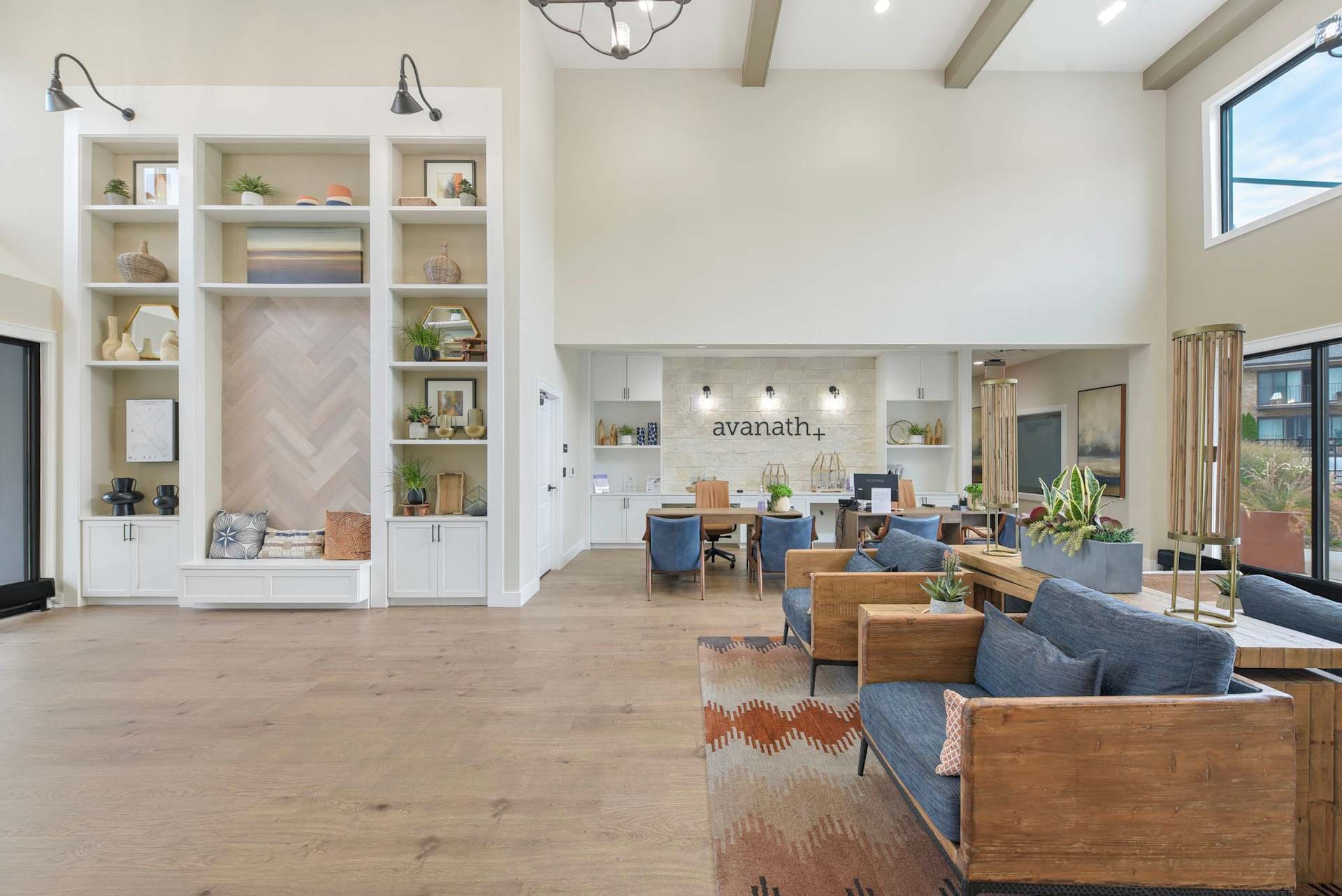 Interior of leasing office with plank flooring