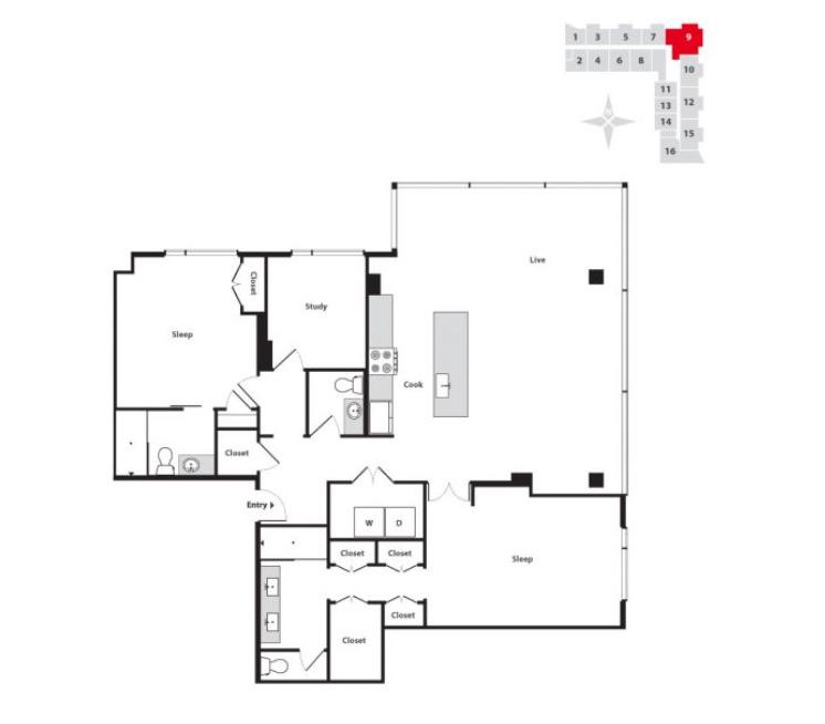 Seven at Broadway 2 Bedroom Apartment Floor Plan