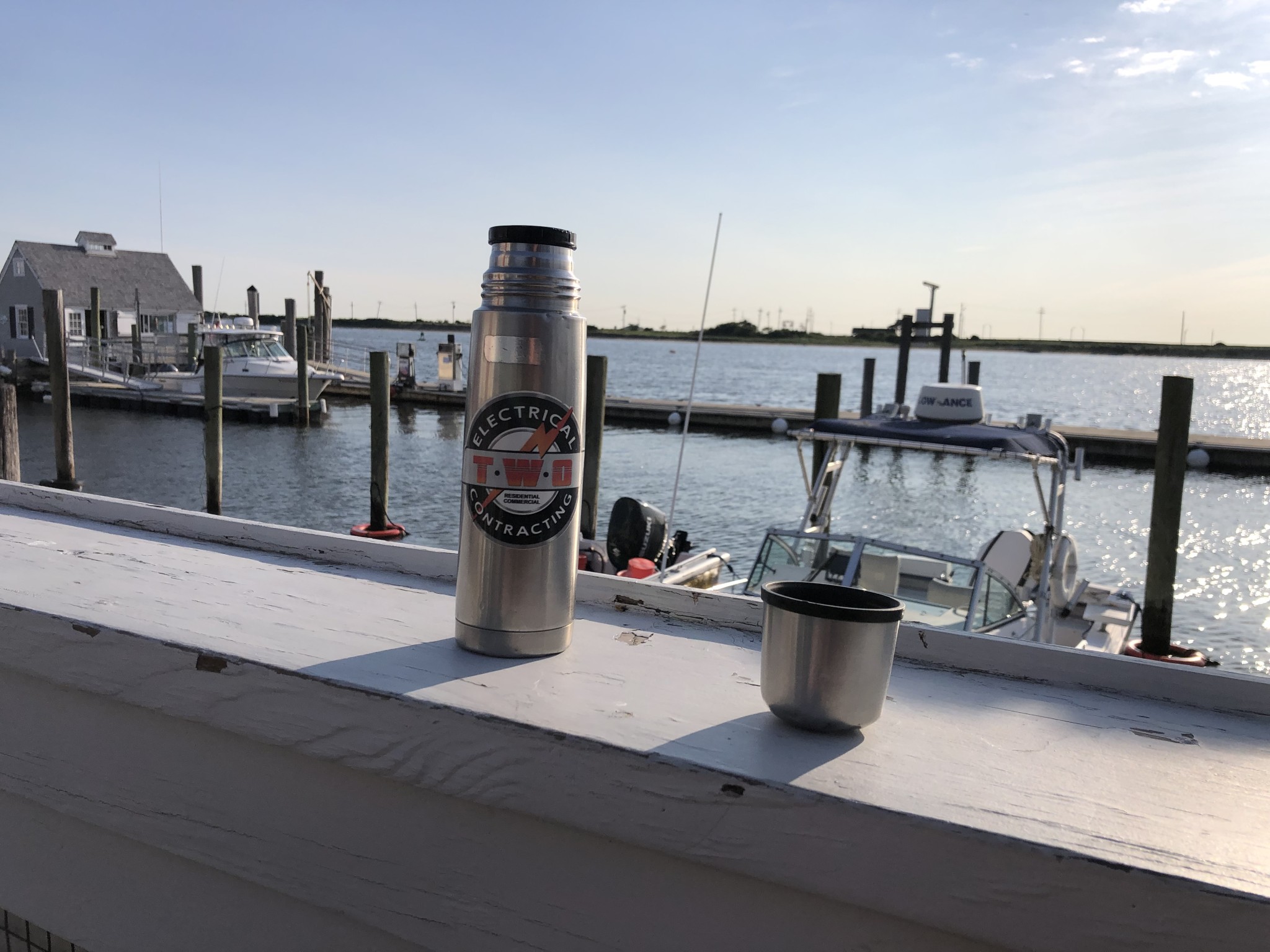 Early morning cup of Joe with a beautiful view of the Sandy Hook Bay. Can any one guess where I'm at? Hint: restaurant in Famous Monmouth County coming up on its 100 year anniversary!