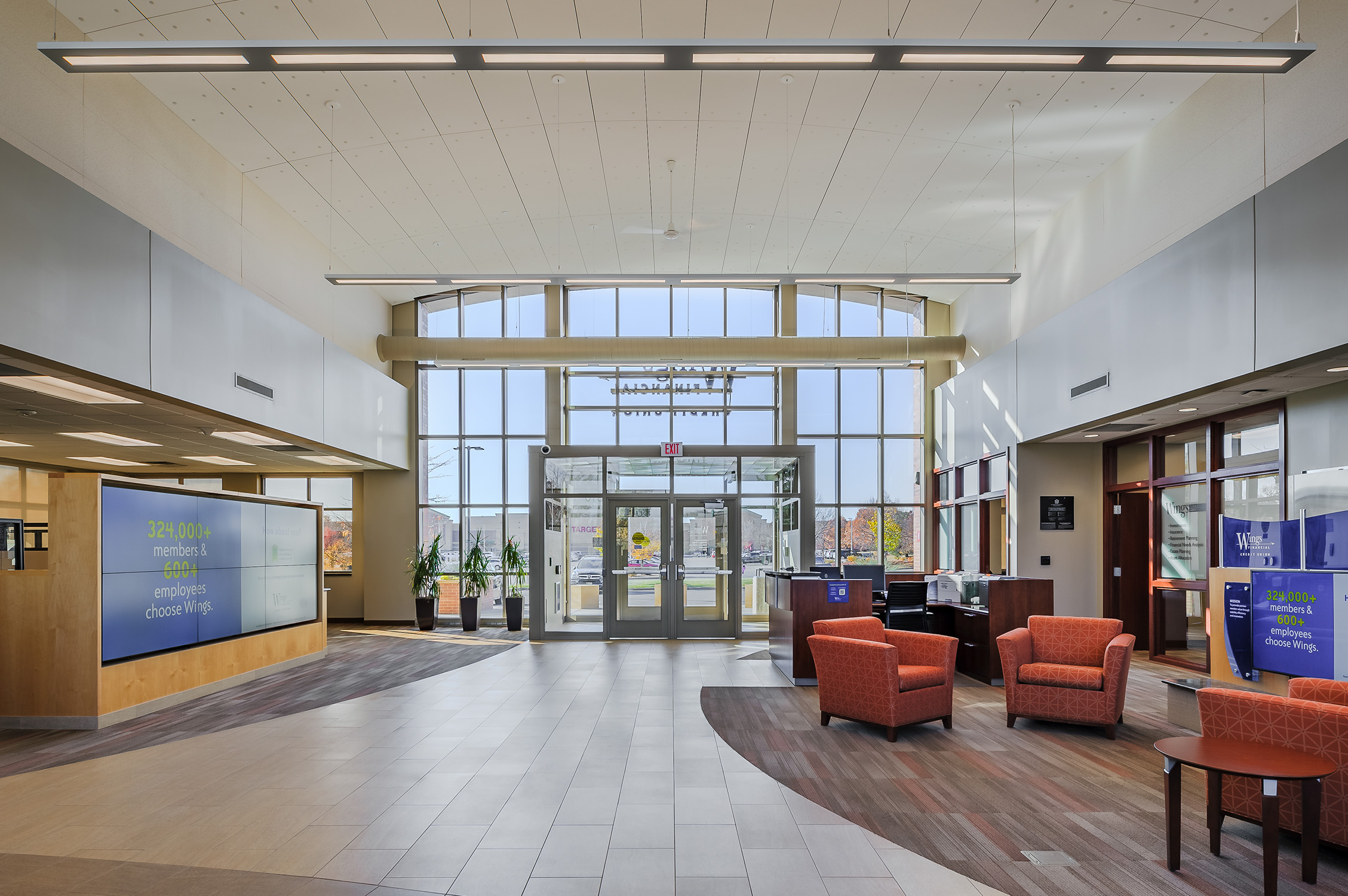Interior shot of the front door of the Wings Credit Union Chaska Branch.