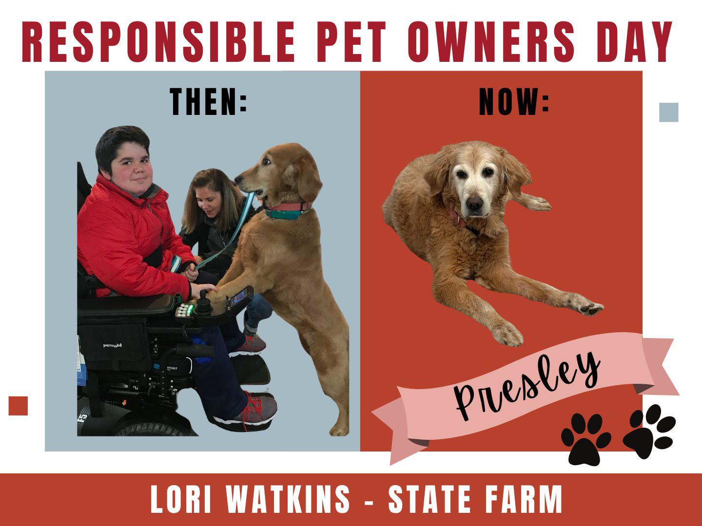 Lori Watkins State Farm celebrates National Responsible Pet Owner's Day by honoring companions like Presley, our beloved Goldendoodle, who dutifully served as a loyal support to my son and is now enjoying a well-deserved retirement.

As we cherish our furry friends, let's pledge to be responsible pet owners by ensuring their health and safety, starting with securing the right pet insurance coverage. Call our office today to obtain a free pet insurance quote and give them the care they deserve.