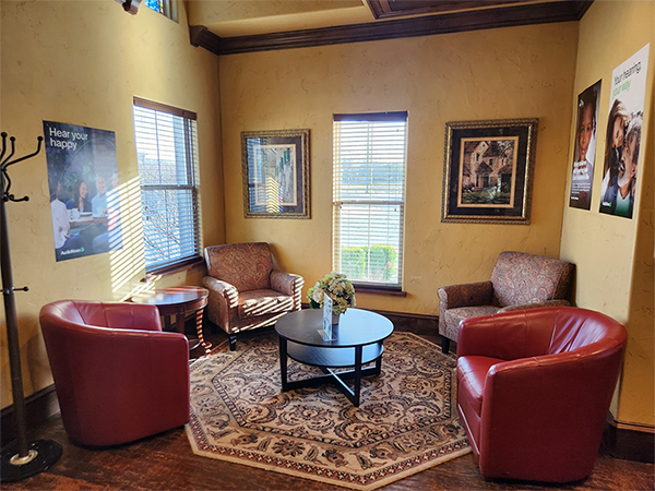 Interior photo of waiting area of the AudioNova hearing clinic in McKinney, TX