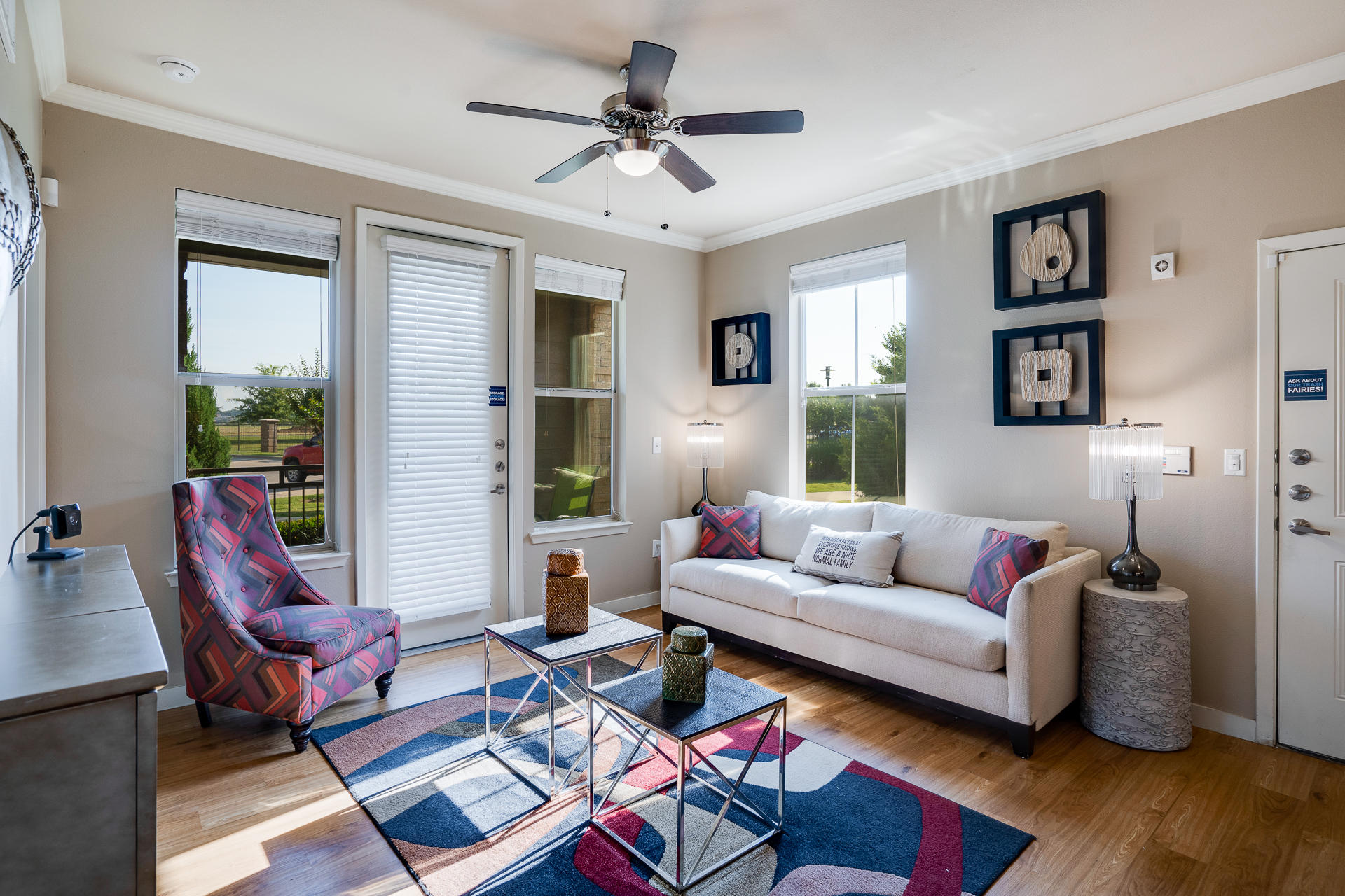 Spacious Living Room Featuring Tall Ceilings