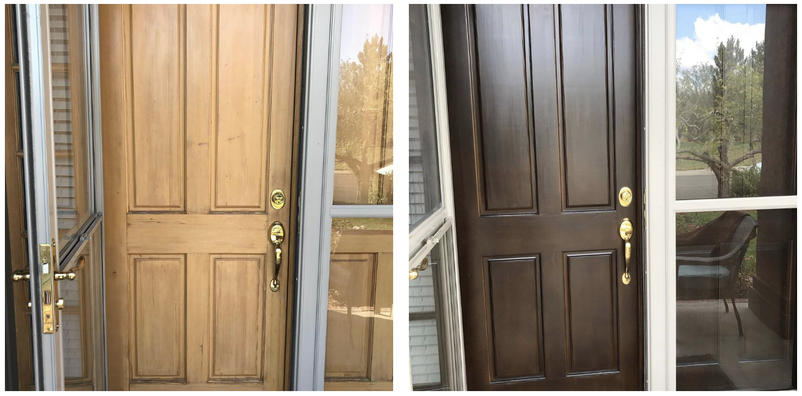 before and after of refinishing a front door