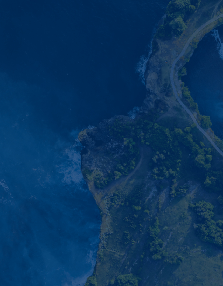 Top-down, aerial view of a scenic coastline.