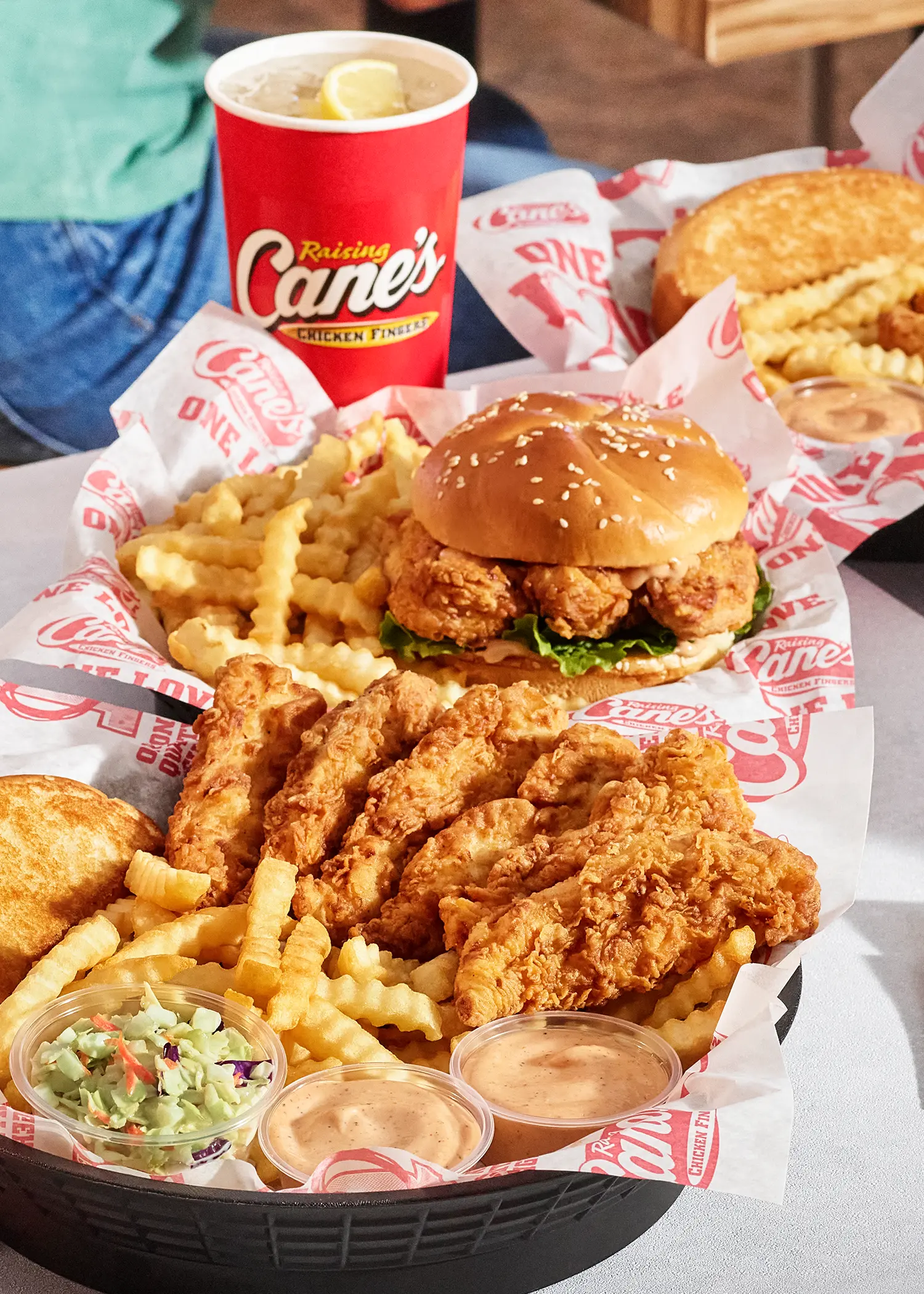 Raising Cane's Las Vegas Strip chicken finger sandwich and Caniac combo