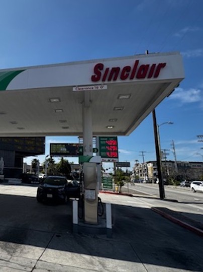 Sinclair gas station fueling island.
