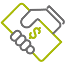 Hand holding money icon.