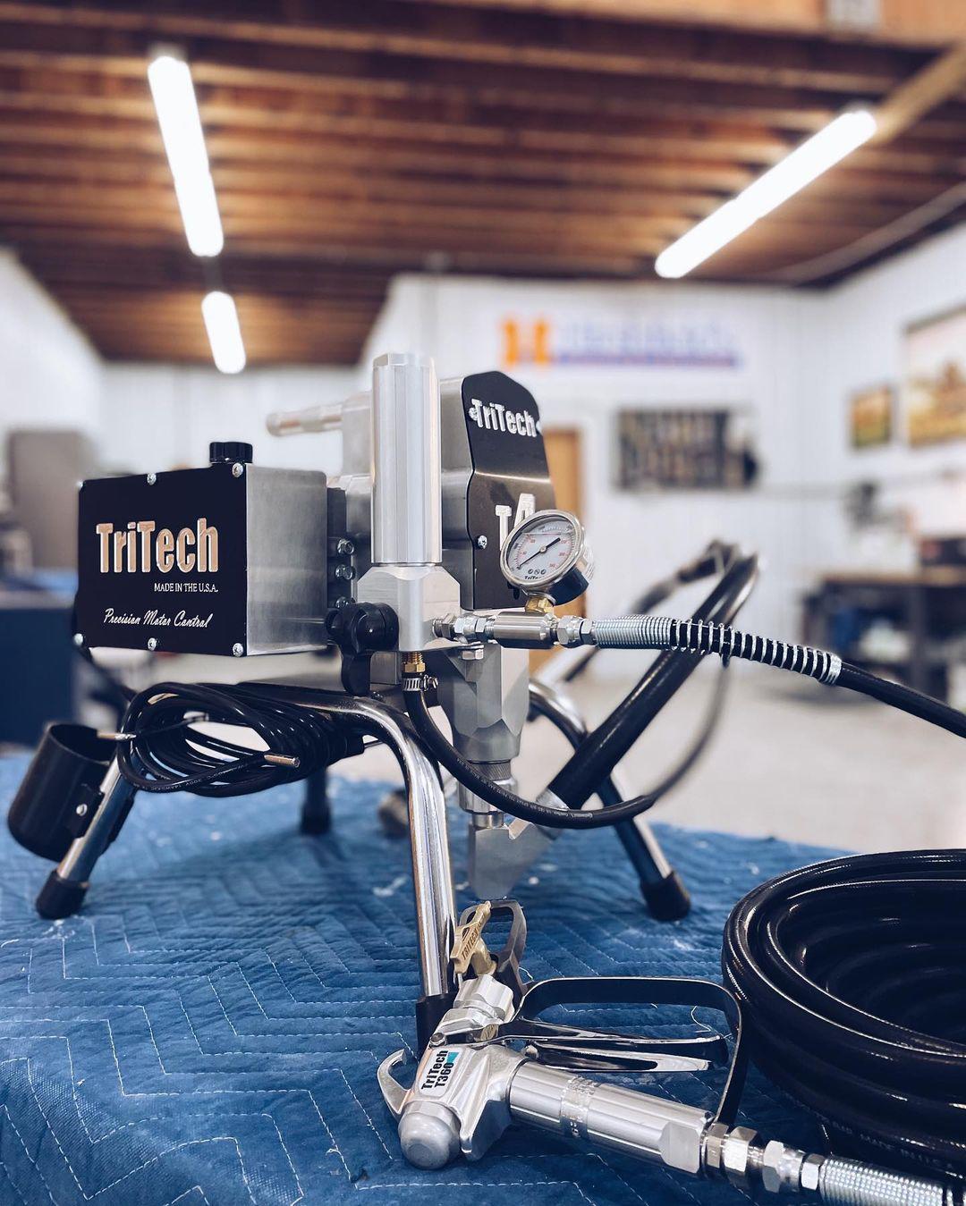 We are pumped to be using our new TriTech Industries Inc. sprayer today! Its top of the line tools like these let us deliver high-end finishes