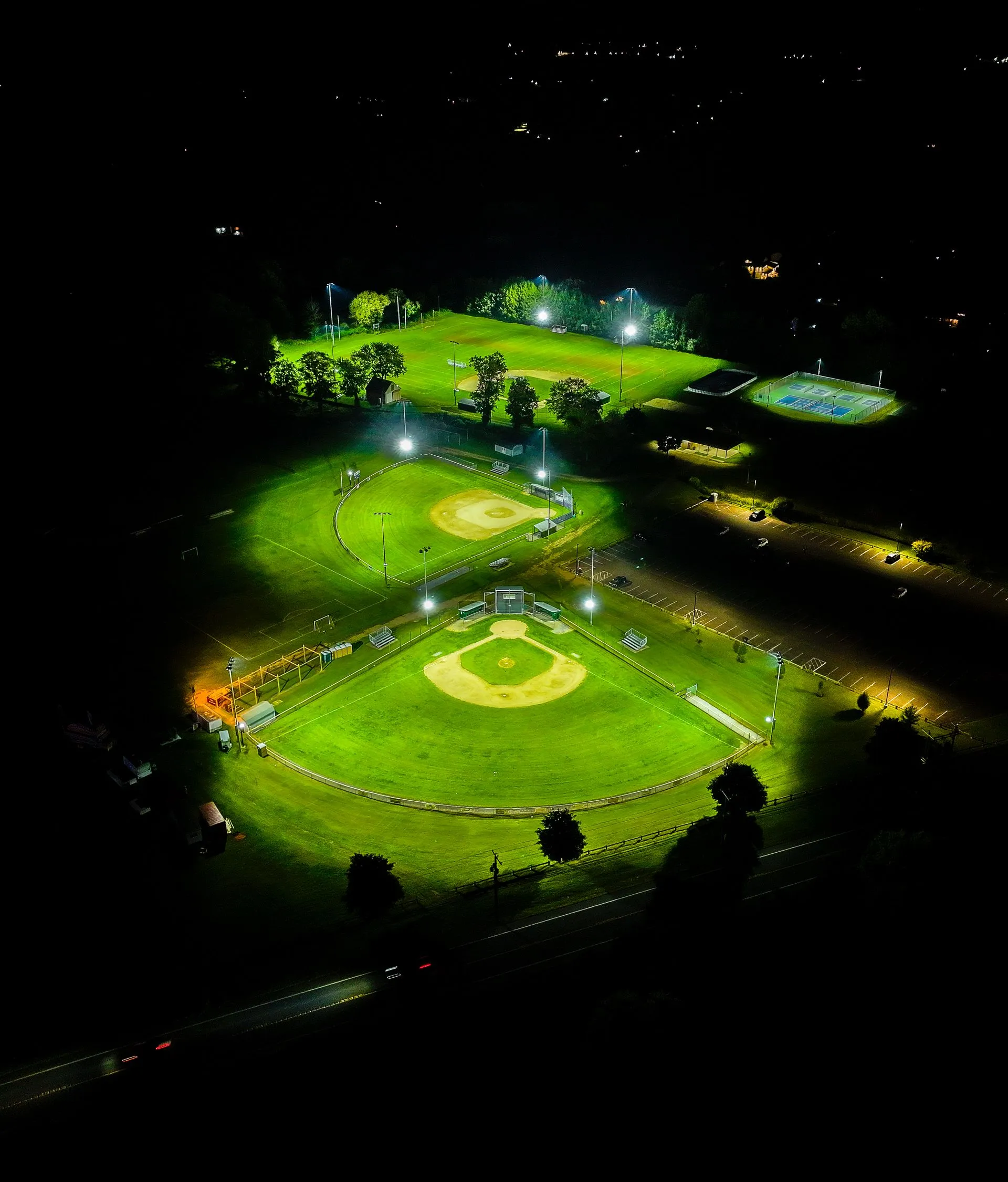 LED sports lighting installation at a community ball field