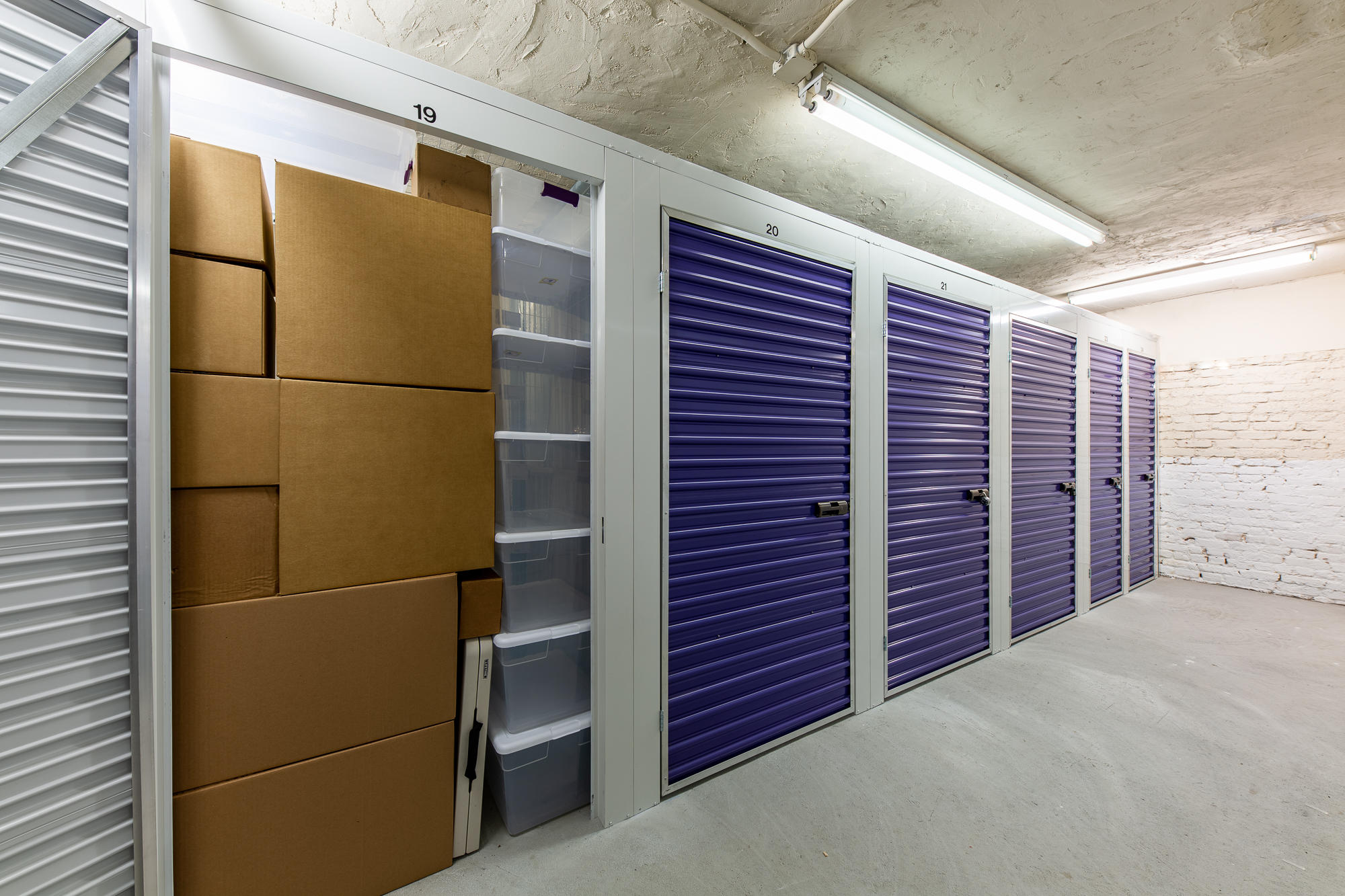 Storage locker packed with boxes