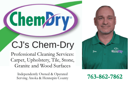 CJ's Chem-Dry carpet cleaning business card