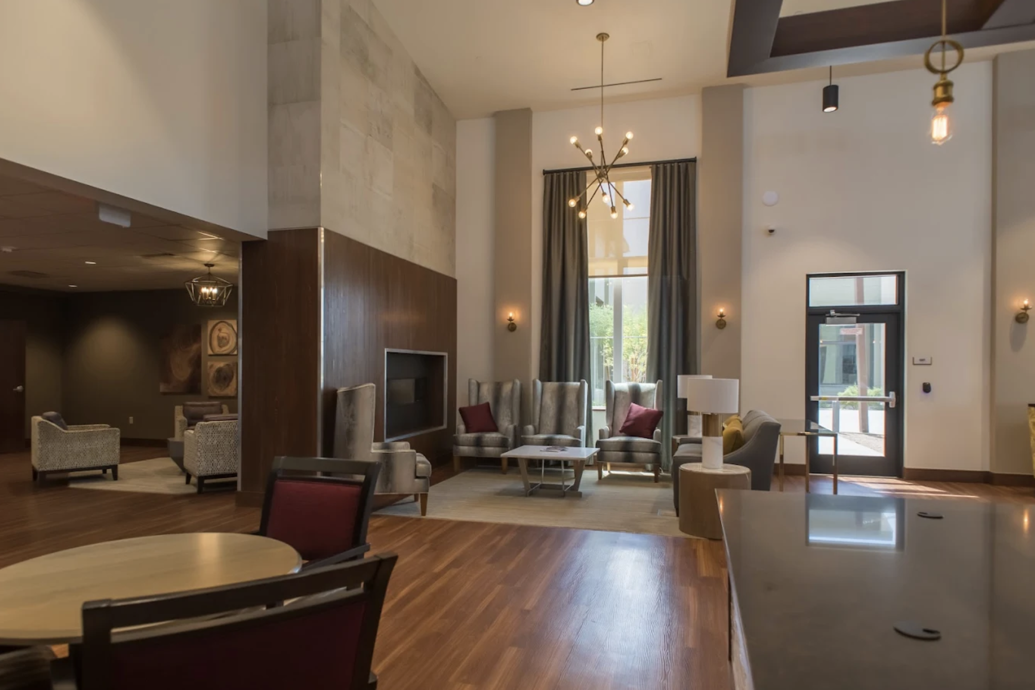 Spacious main lounge area inside Buena Vista Health & Recovery Center of Chandler offering a modern and upscale environment for behavioral health support, patient relaxation, and recovery-focused care.