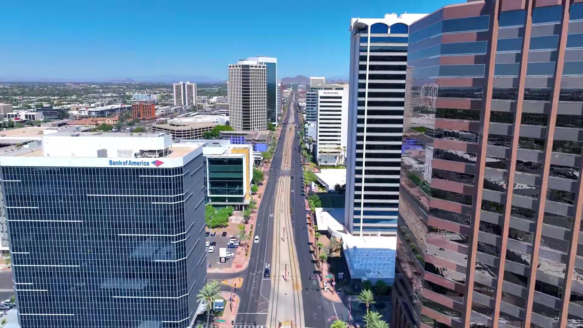 Aerial view of Central Avenue in Phoenix from Jack & Bean's commercial drone video. 