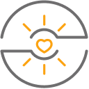 Shining heart surrounded by circle icon.