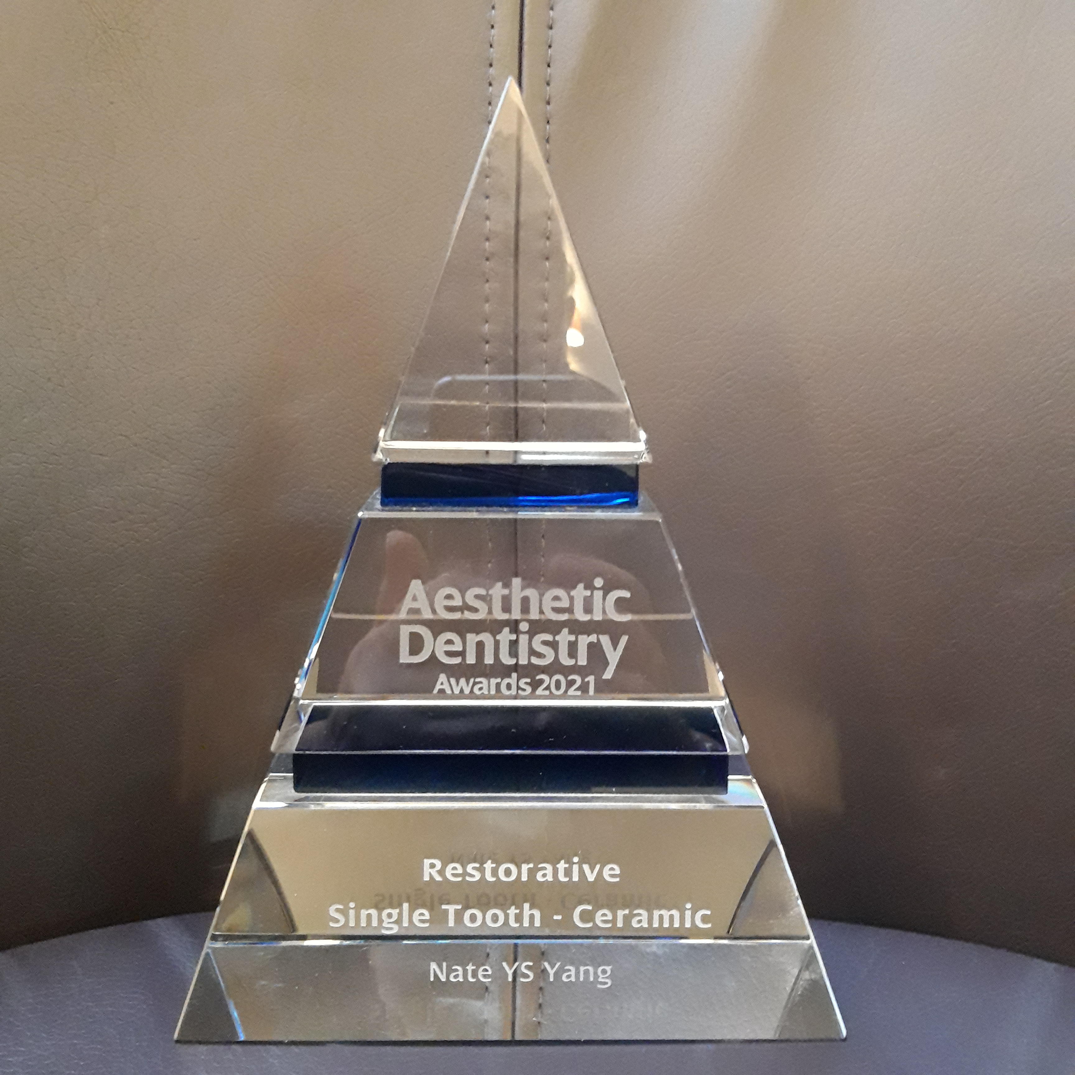 Dr Nate Yang winner of Single Tooth-Ceramic Restorative at the Aesthetic Dentistry Awards 2021 Bupa Dental Care Devonshire Square London 020 3813 3899
