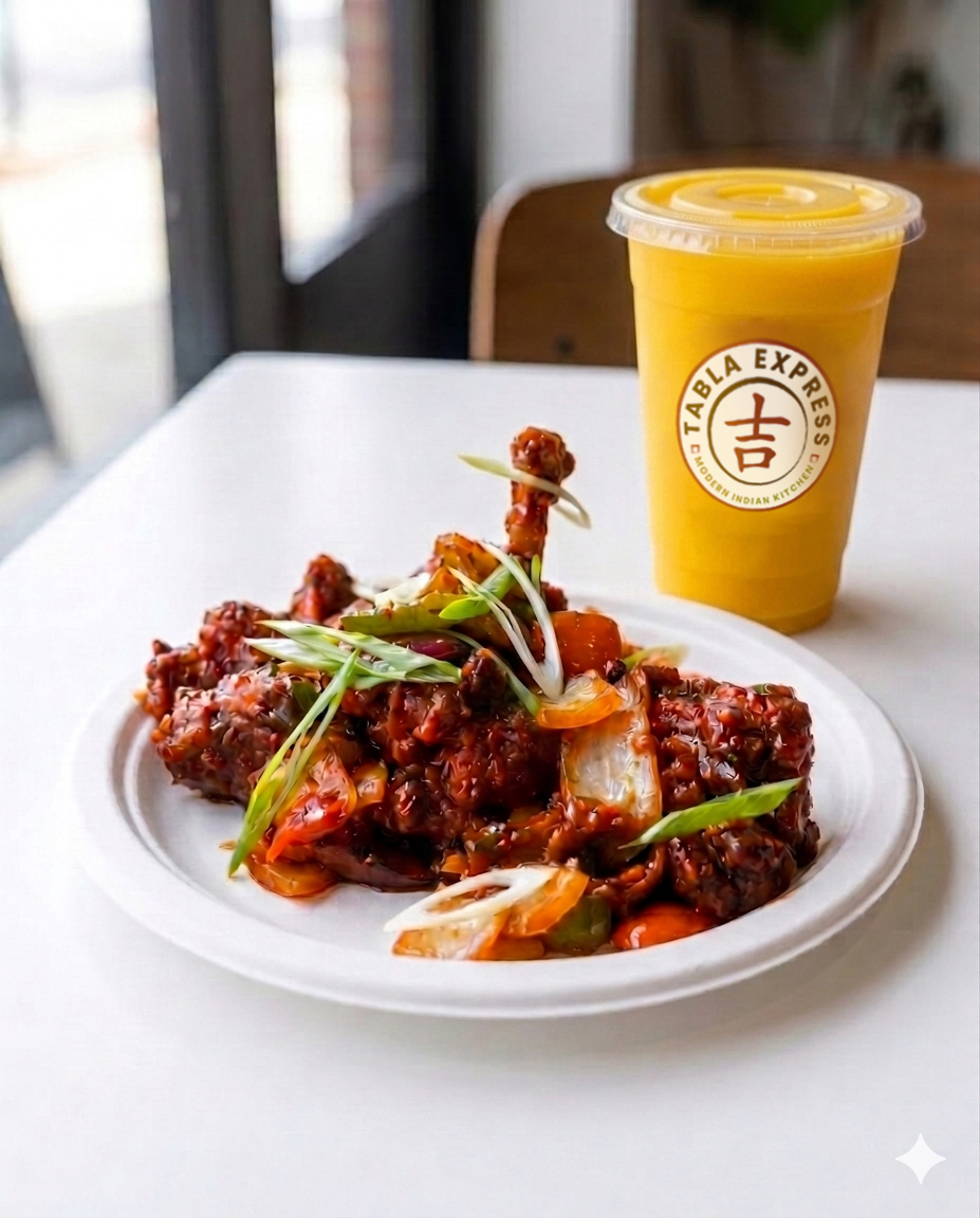 Swing by Tabla Express Boston for a perfect combo of crispy, saucy bites and refreshing drinks.