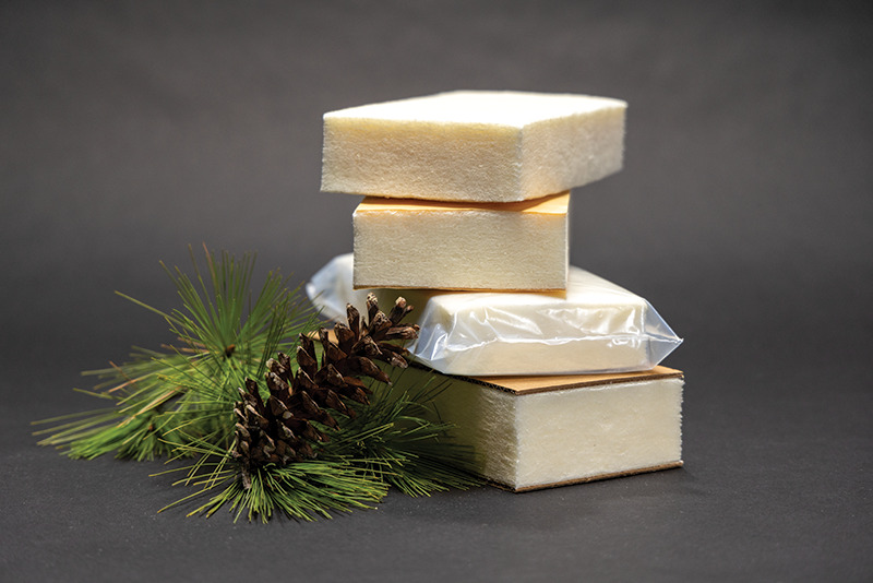 Fibrease® wood foam sustainable packaging made from FSC-certified cellulose fiber, offering eco-friendly insulation with compostable and recyclable options