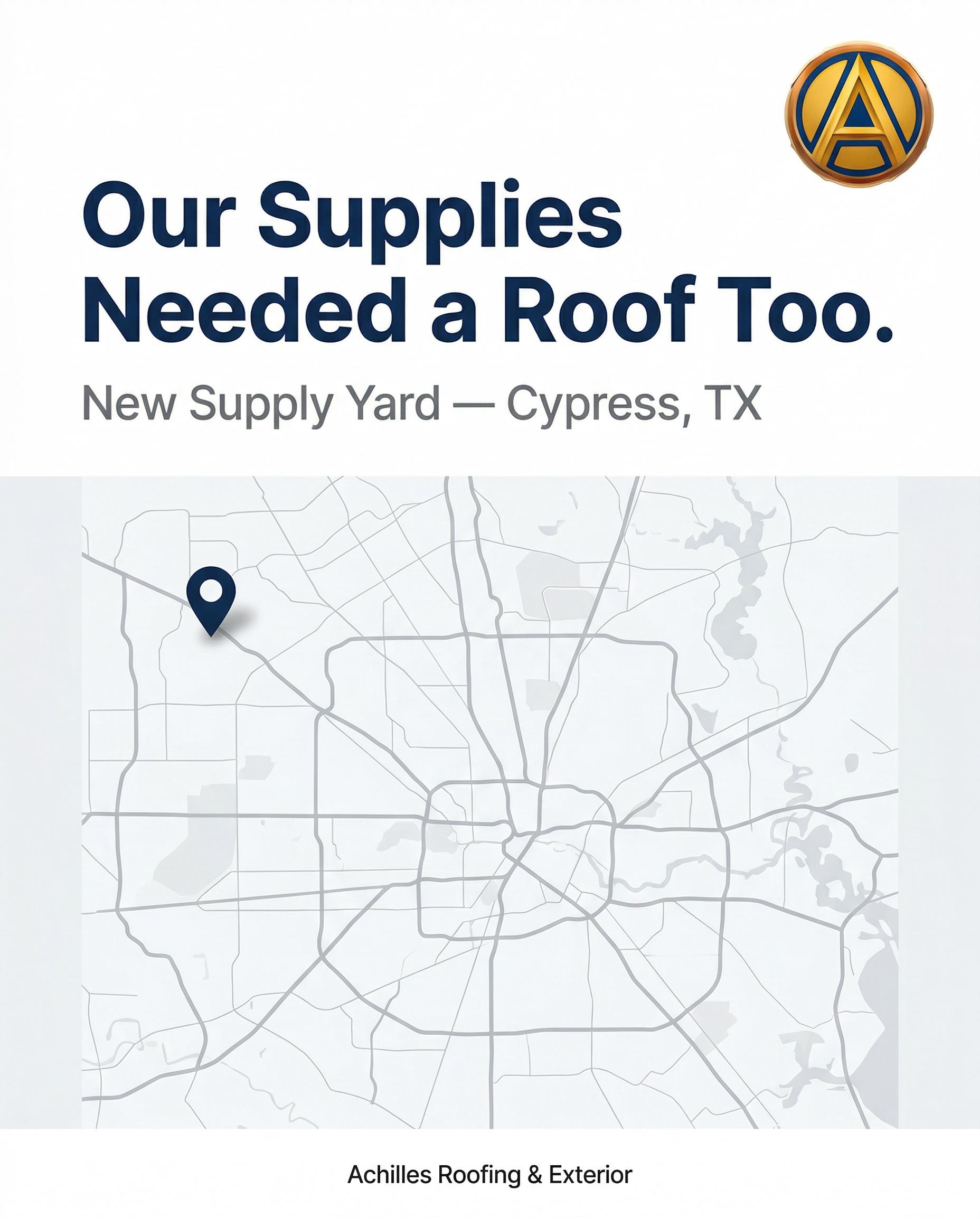 Achilles Roofing warehouse in Cypress TX supporting faster roof repair and installation service acro 