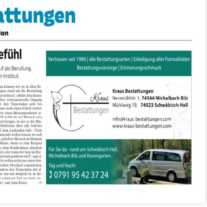 Bestattungen Kraus, Haller Straße 1 in Schwäbisch Hall