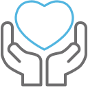 Hands holding heart icon.