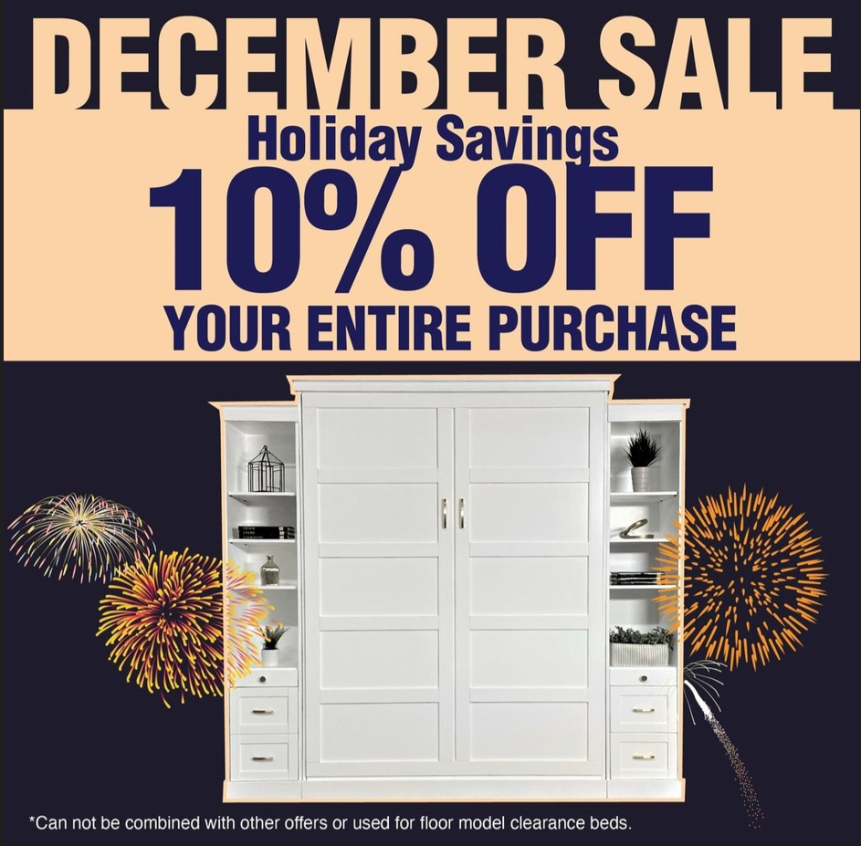 December Holiday Sale! Save 10% on your entire New Wall bed or Murphy Bed Purchase!