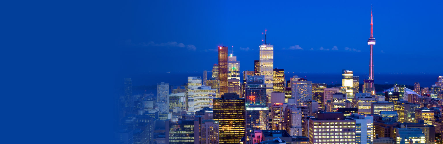 Toronto skyline at night.