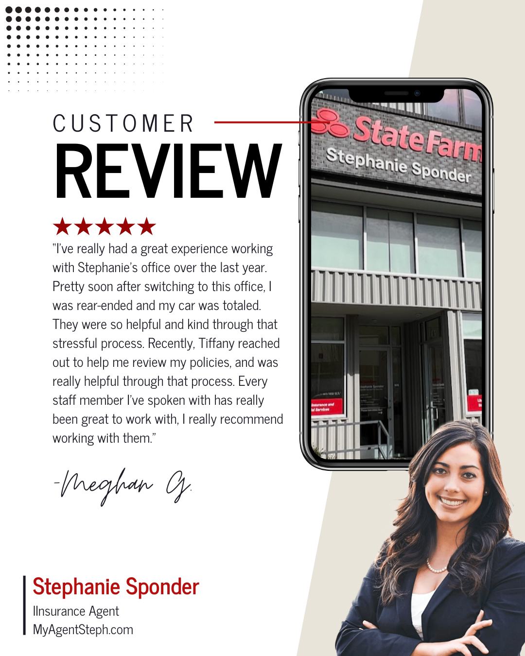 We’re so grateful for your kind words and for sharing your experience, Meghan! Our team is here to support you, whether it’s navigating a tough situation or reviewing your coverage to make sure you’re secure. Big thanks to Tiffany and the rest of the team for making a difference!