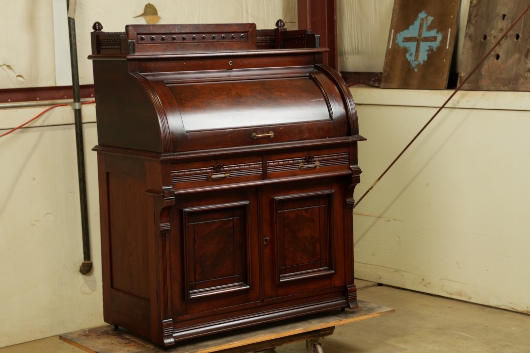 Antique Cylinder Desk After Restoration Angled View