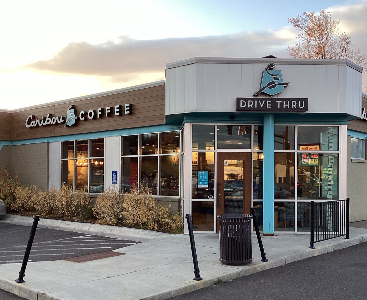 Storefront of the Caribou Coffee at 2 East Central Entrance in Duluth