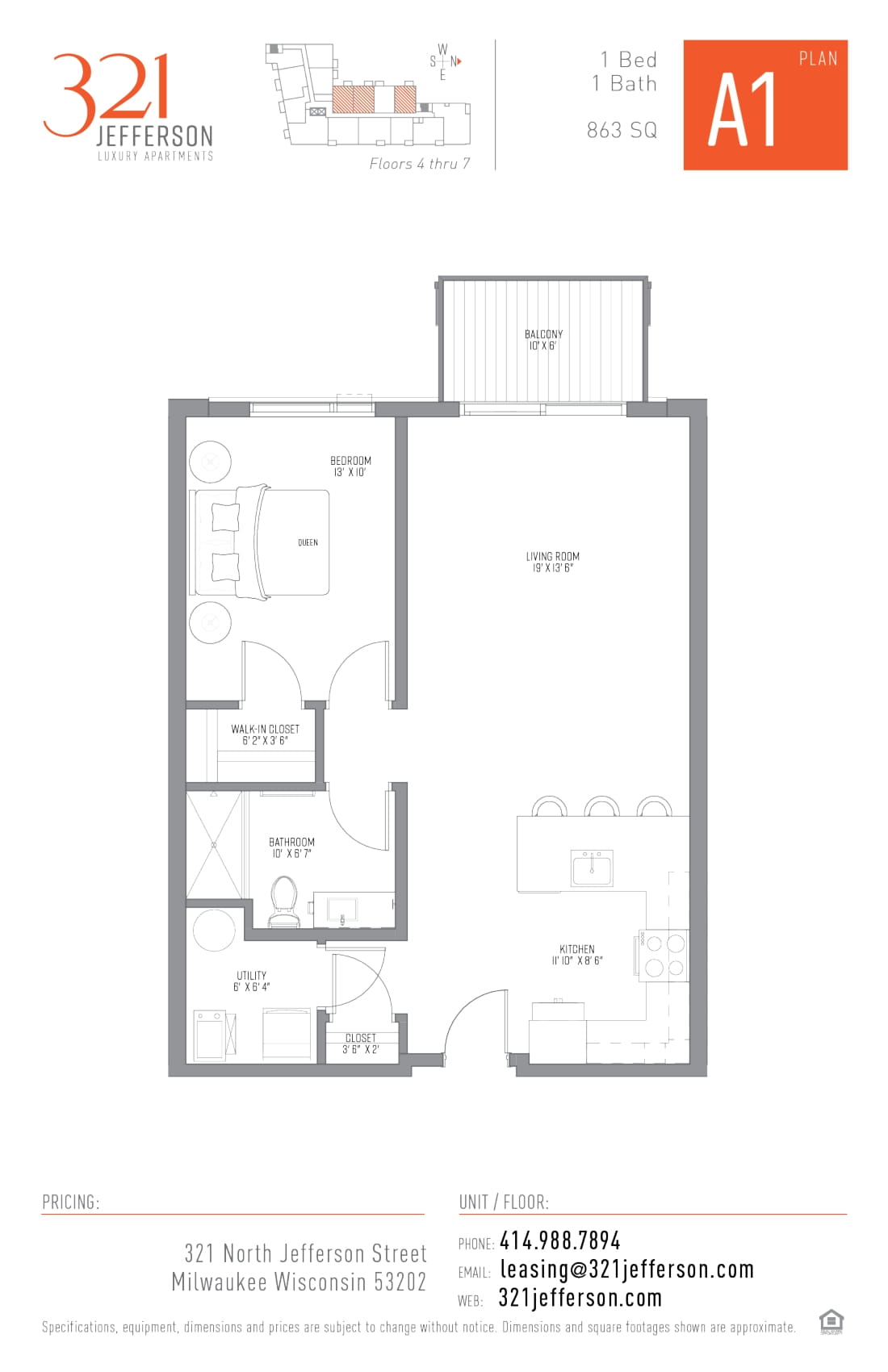 321 Jefferson One Bedroom Floor Plan A1 863 Sq Ft