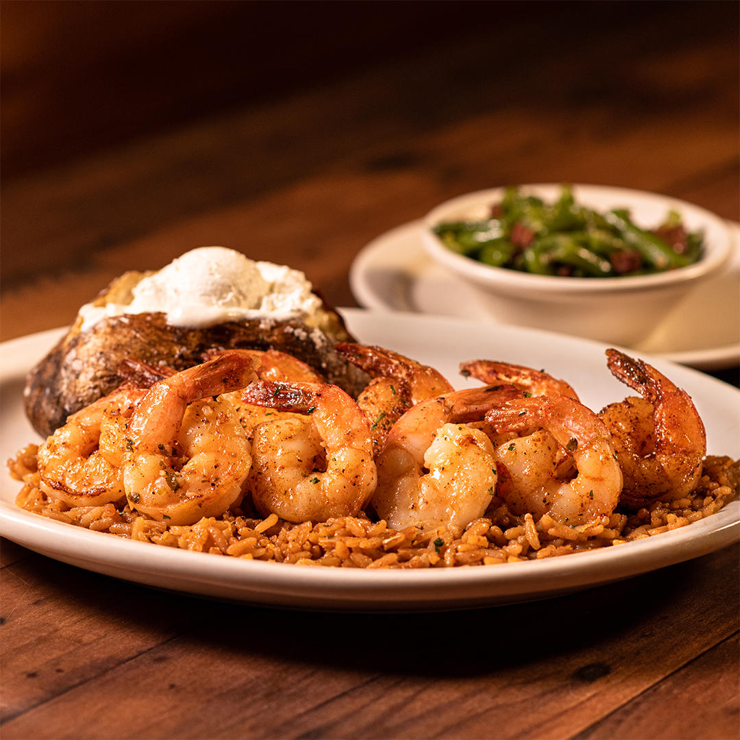Grilled Shrimp with Baked Potato and Green Beans