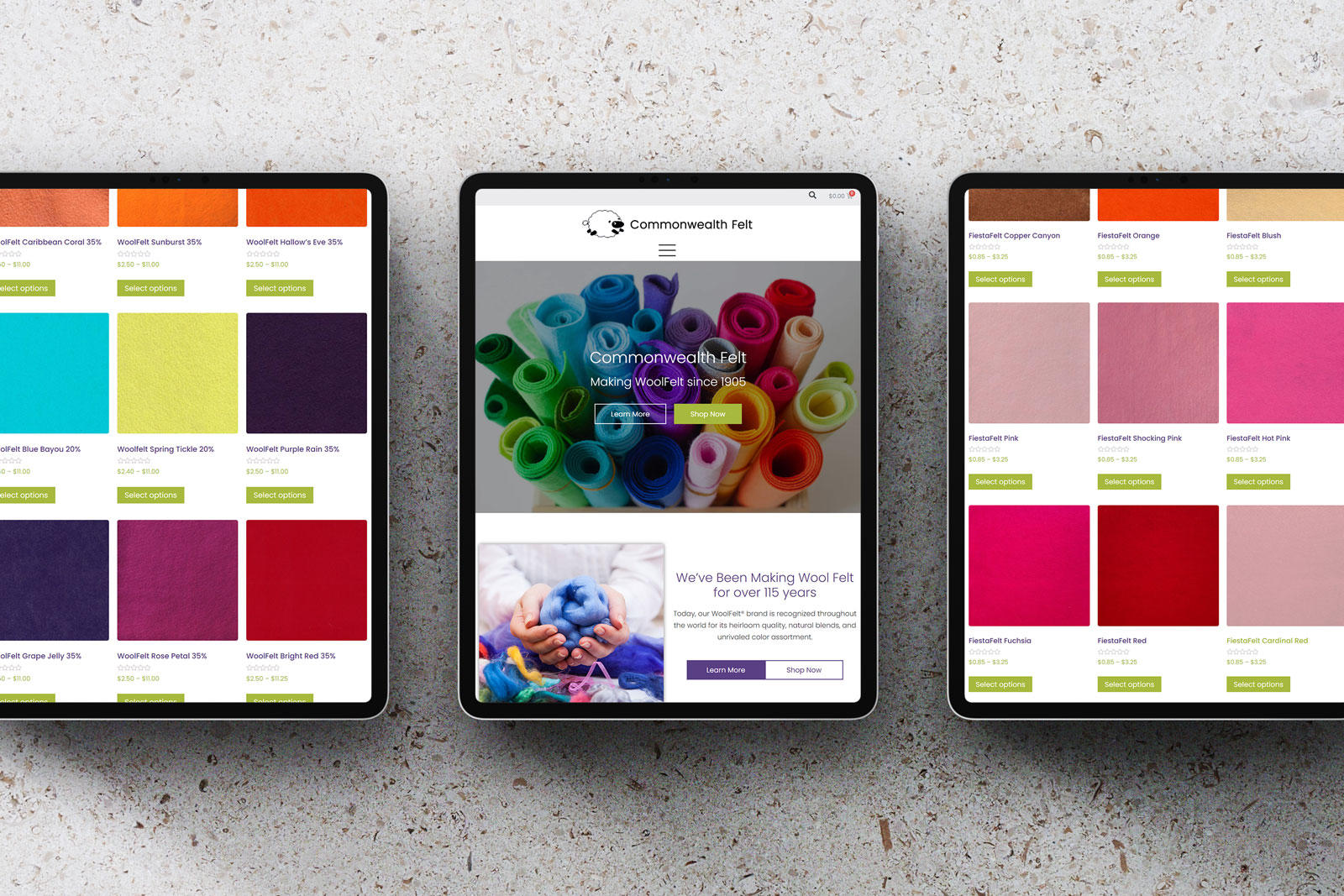 iPad Mockup of website design for Commonwealth Felt
