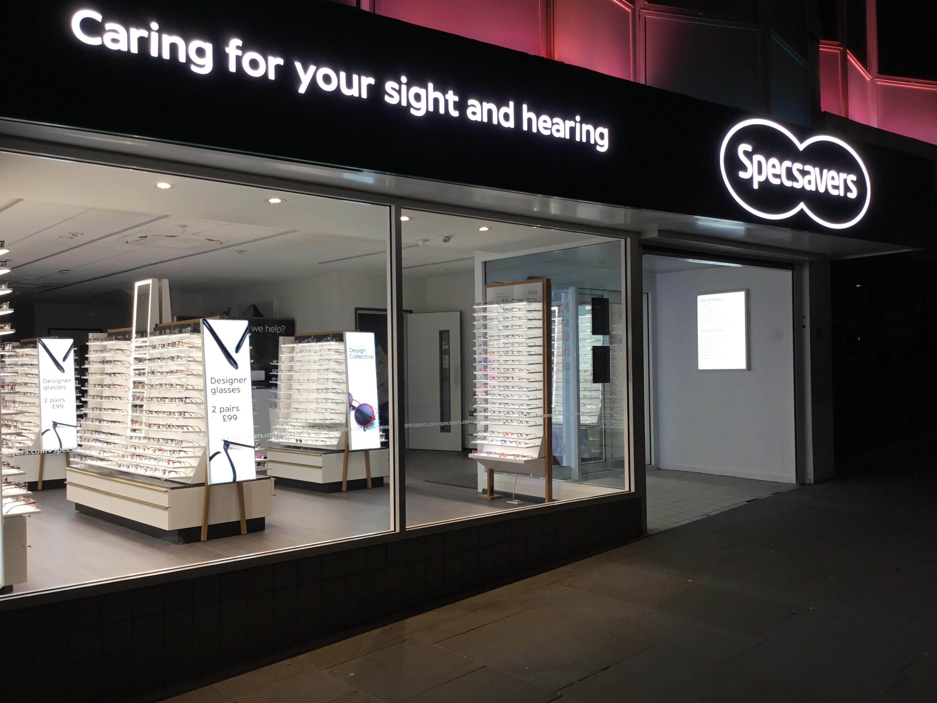 Specsavers Dudley - store exterior - nighttime Specsavers Opticians and Audiologists - Dudley Dudley 01384 214851