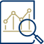 Magnifying glass over graph icon.