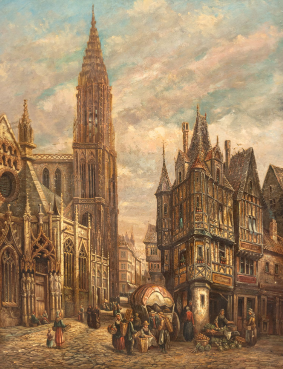 Oil on Canvas Strasbourg Cathedral Painting