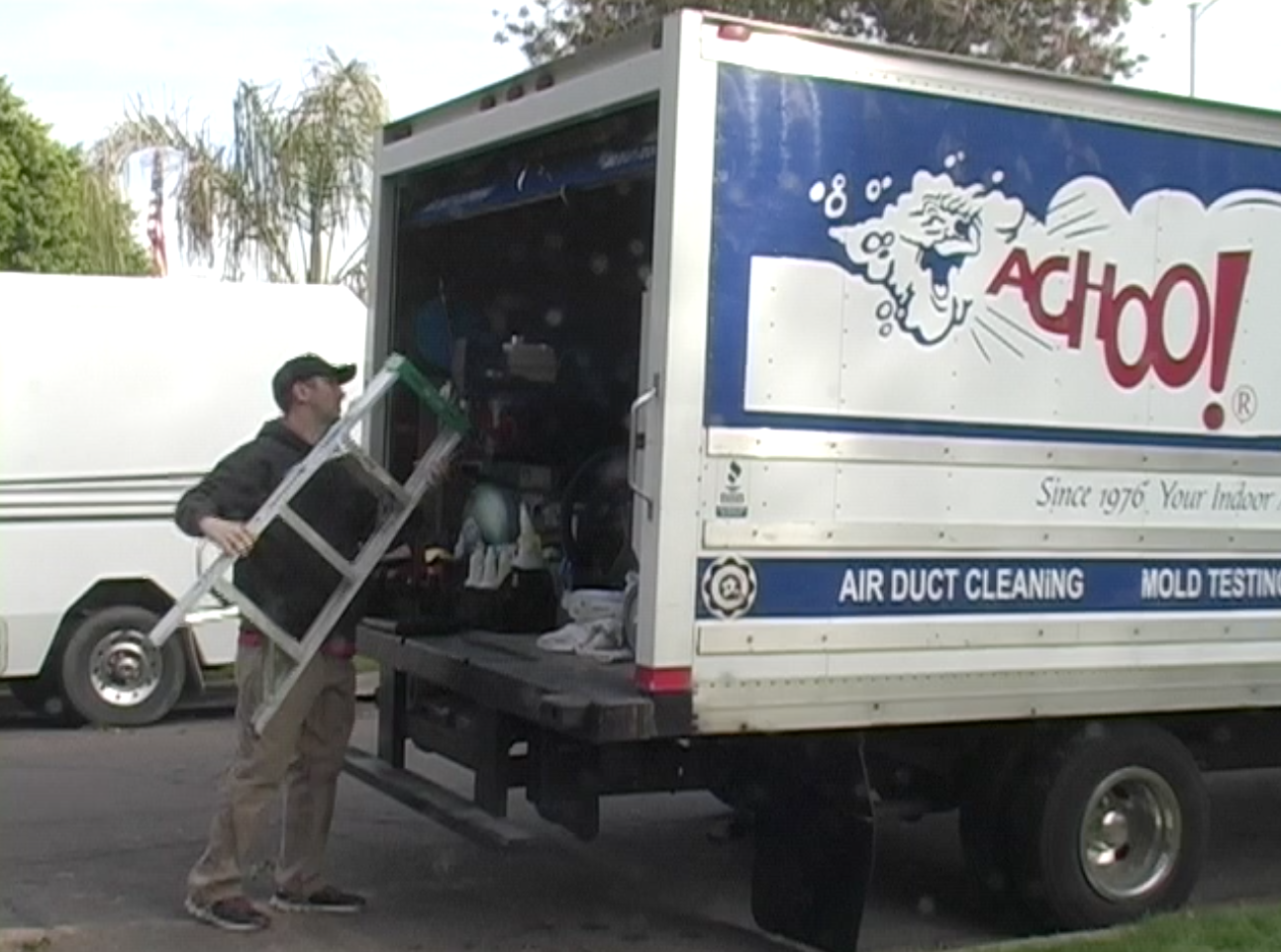 Unloading air duct cleaning equipment for a job in Phoenix.