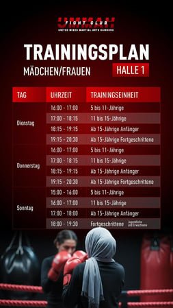 Trainingsplan - Halle 1 - Mädchen / Frauen - UMMAH Fight Club