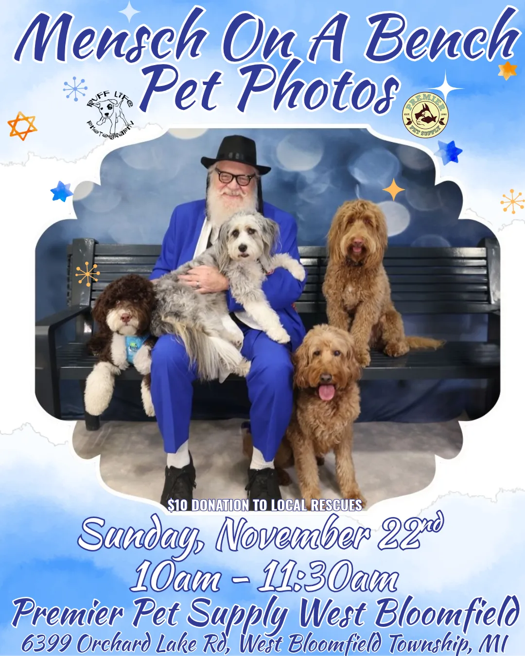 Image of Local Pet Event MENSCH ON A BENCH PHOTOS W/RUFF LIFE PHOTO | W. BLOOMFIELD Nearby