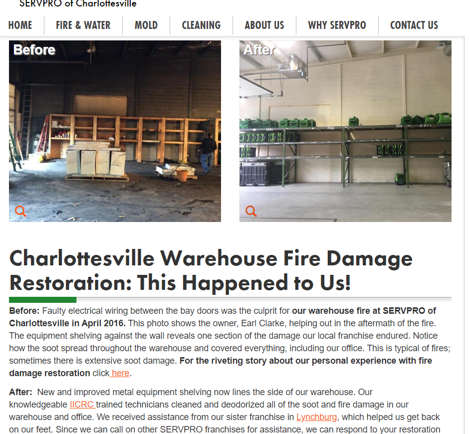 Before and After photos of a commercial fire damage restoration.