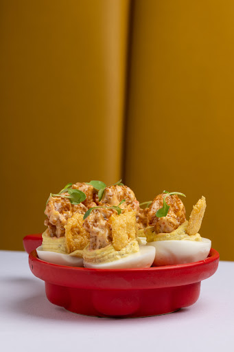 Crispy shrimp deviled eggs