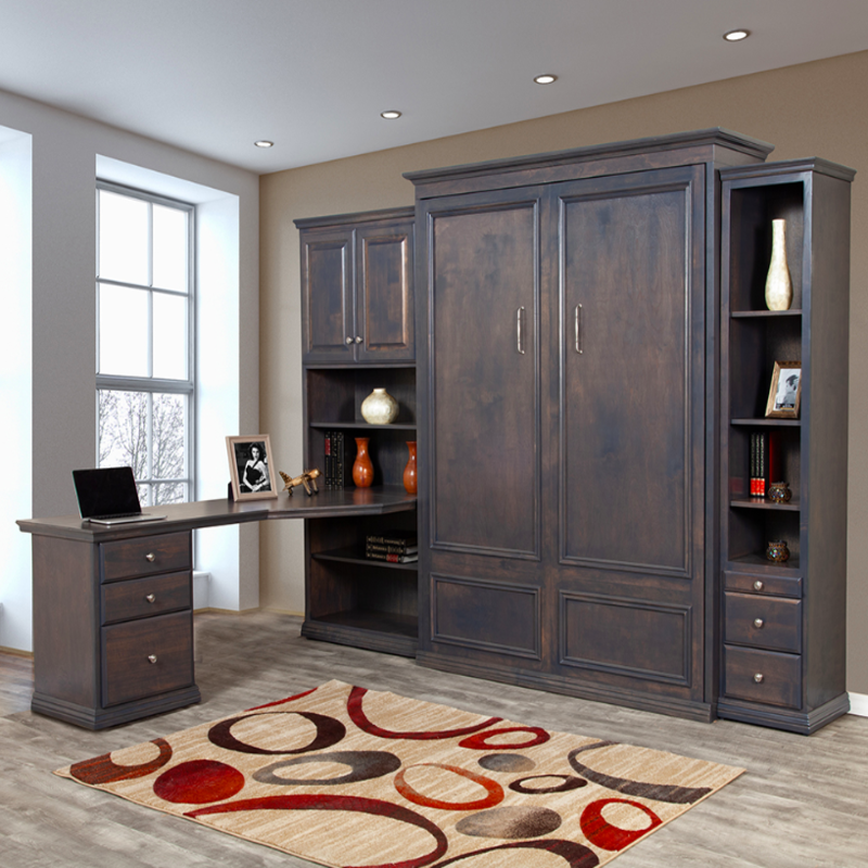 The Rochester is a beautifully crafted wallbed that comes in full and queen size. It’s available in Alder or Oak finishes and comes in many different colors. The Rochester wallbed looks like an armoire when closed so your guests won’t even know that it is a bed.