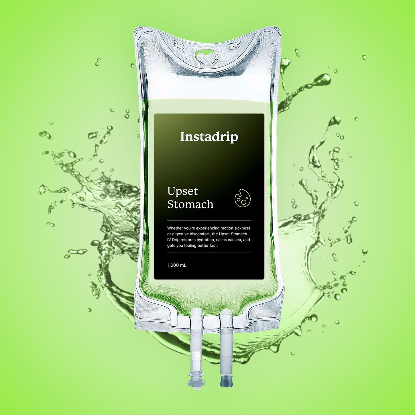 Instadrip Upset Stomach IV therapy bag for nausea relief and digestive support.