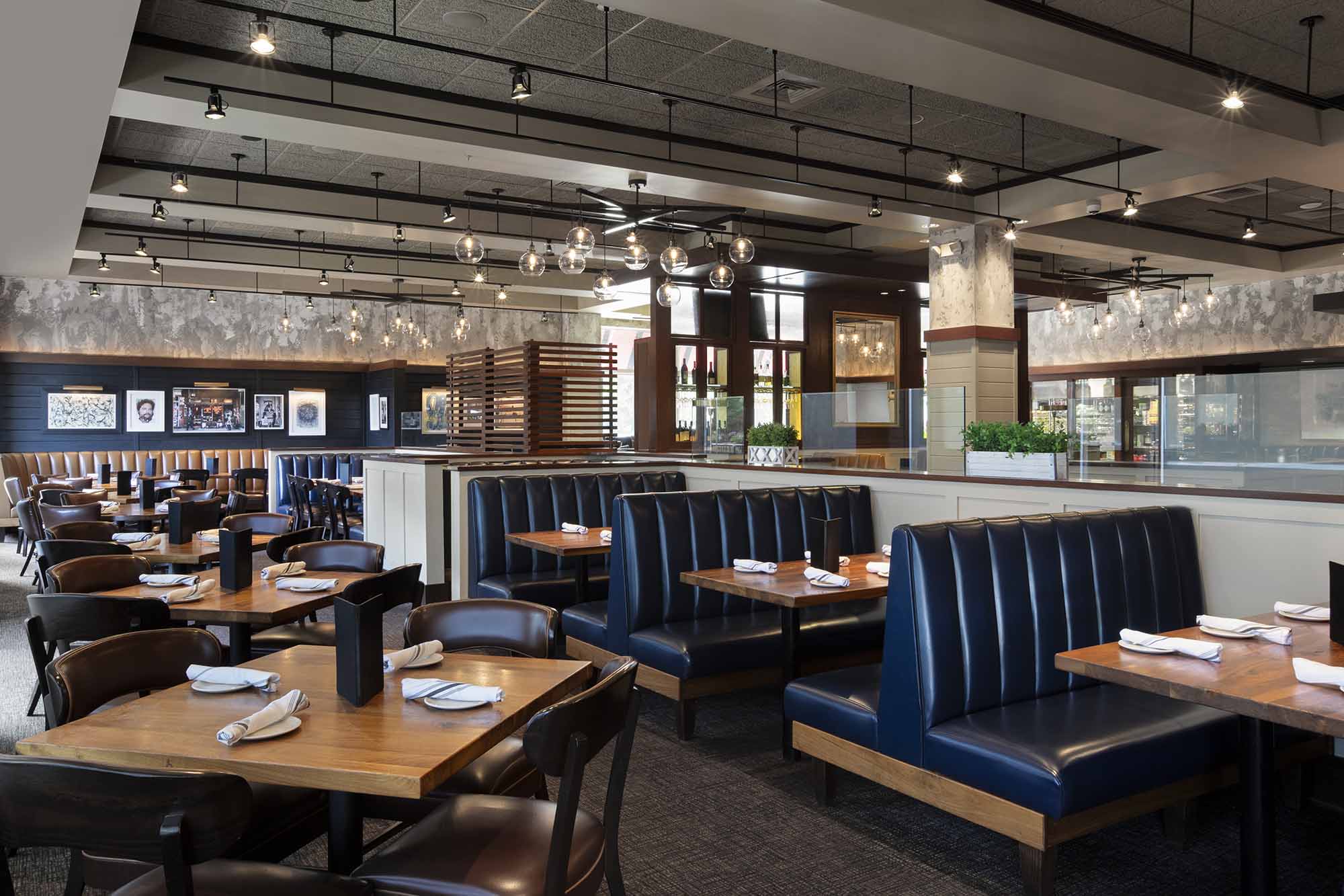 View of the dining room at Burtons Grill in North Andover, MA.