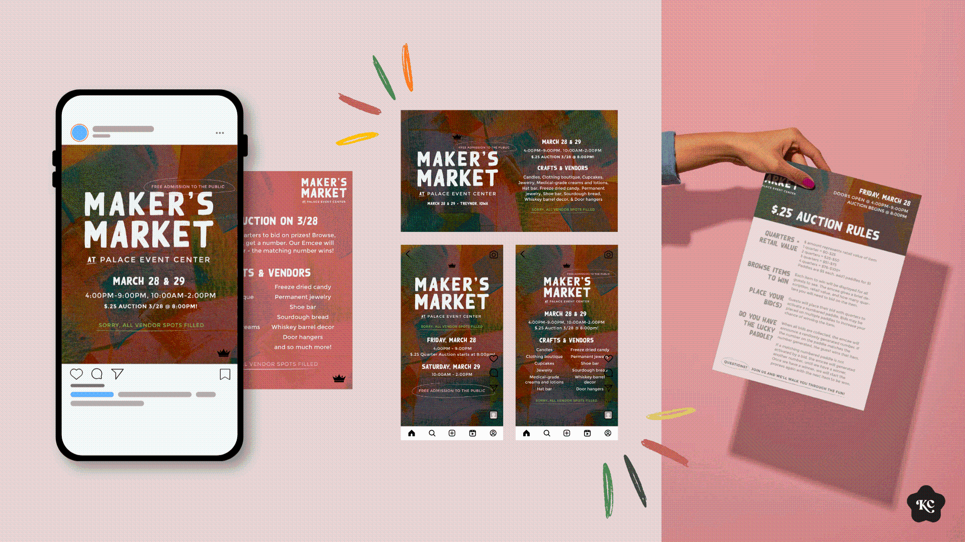 Mobile phone, social media, and printed handout materials for Maker's Market 