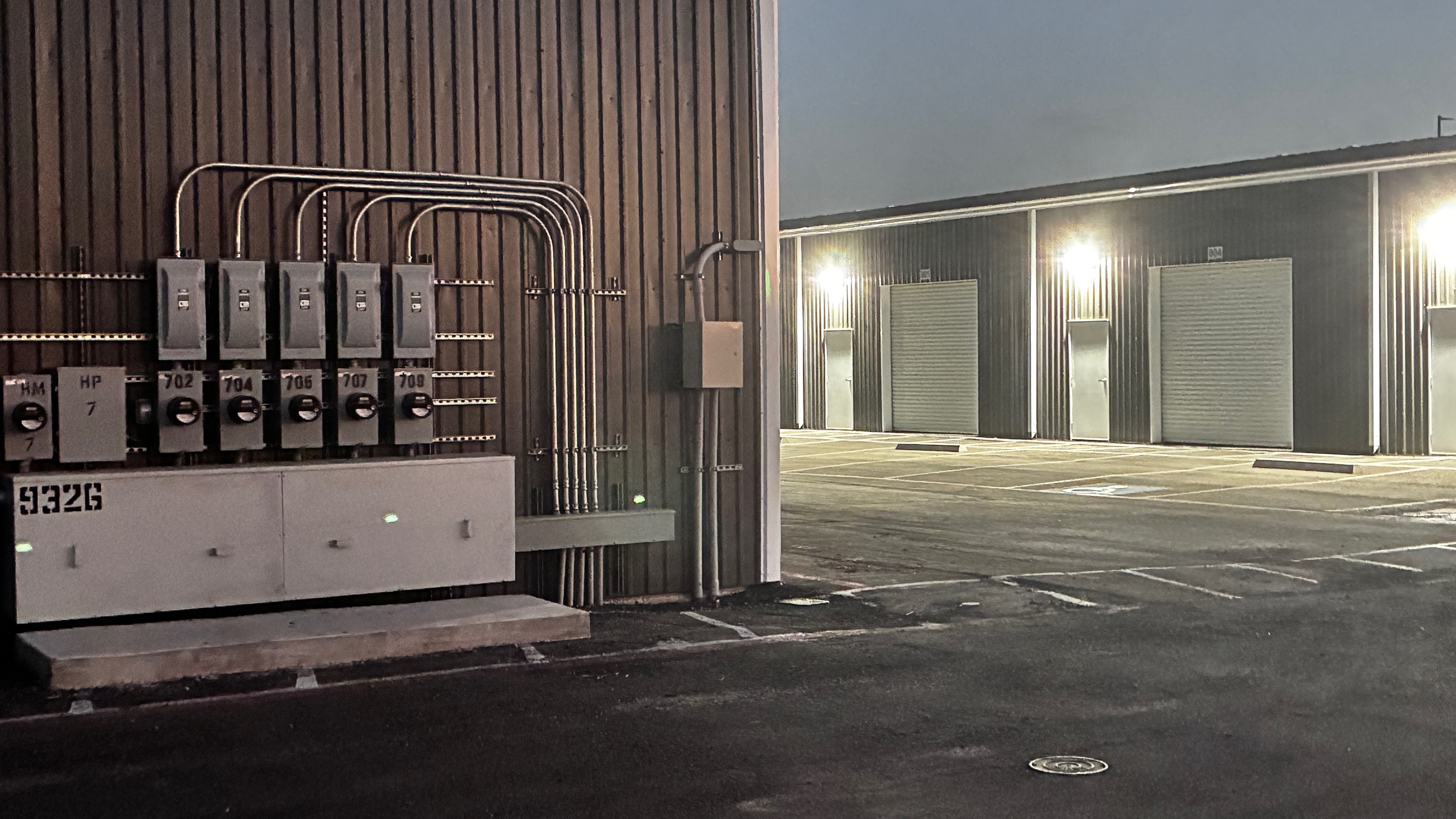Commercial storage facility featuring professionally engineered electrical infrastructure, utility d 