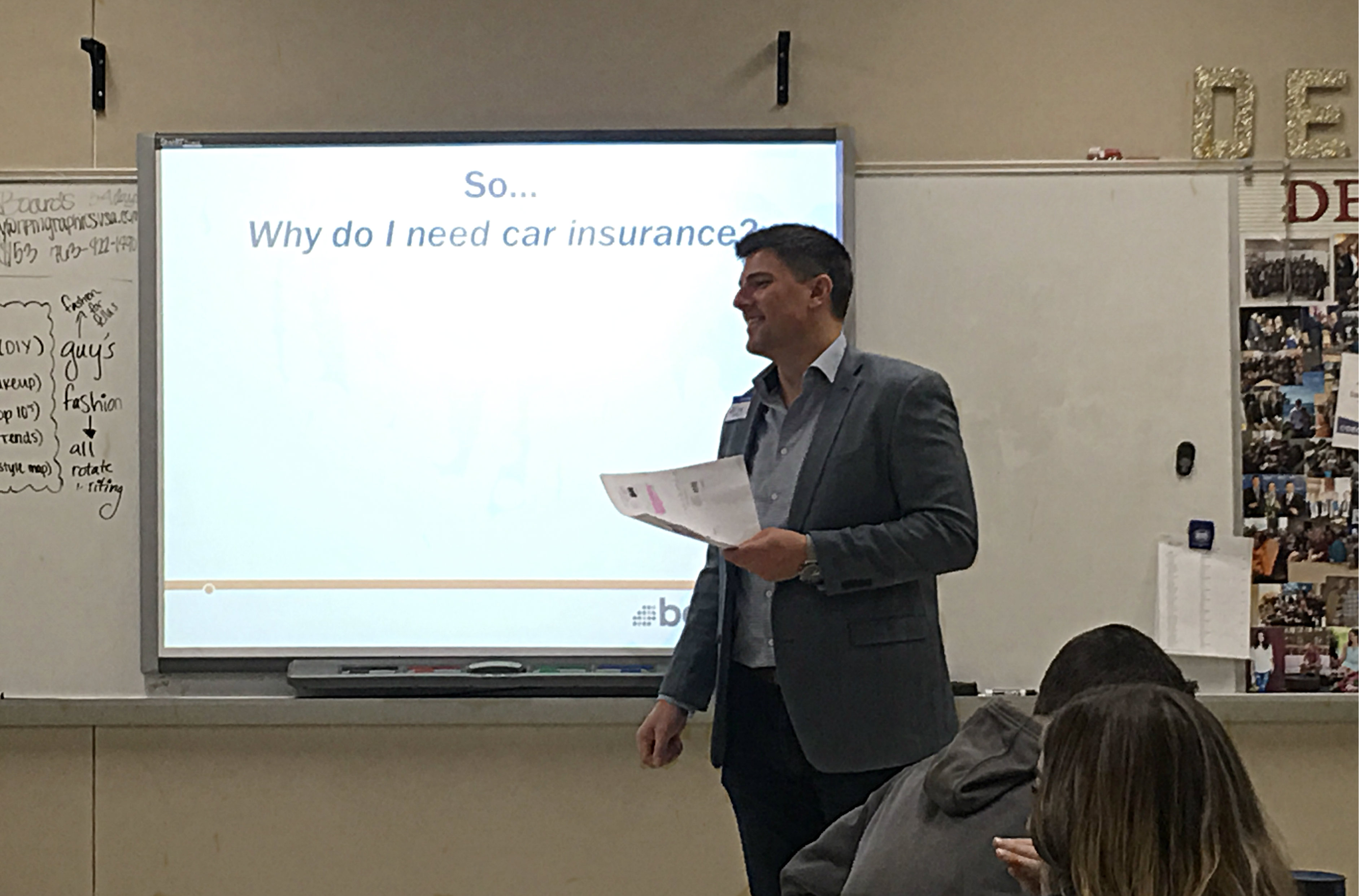 Greg Sniezek, Agency Owner speaking to high school students about safe driving and car insurance.