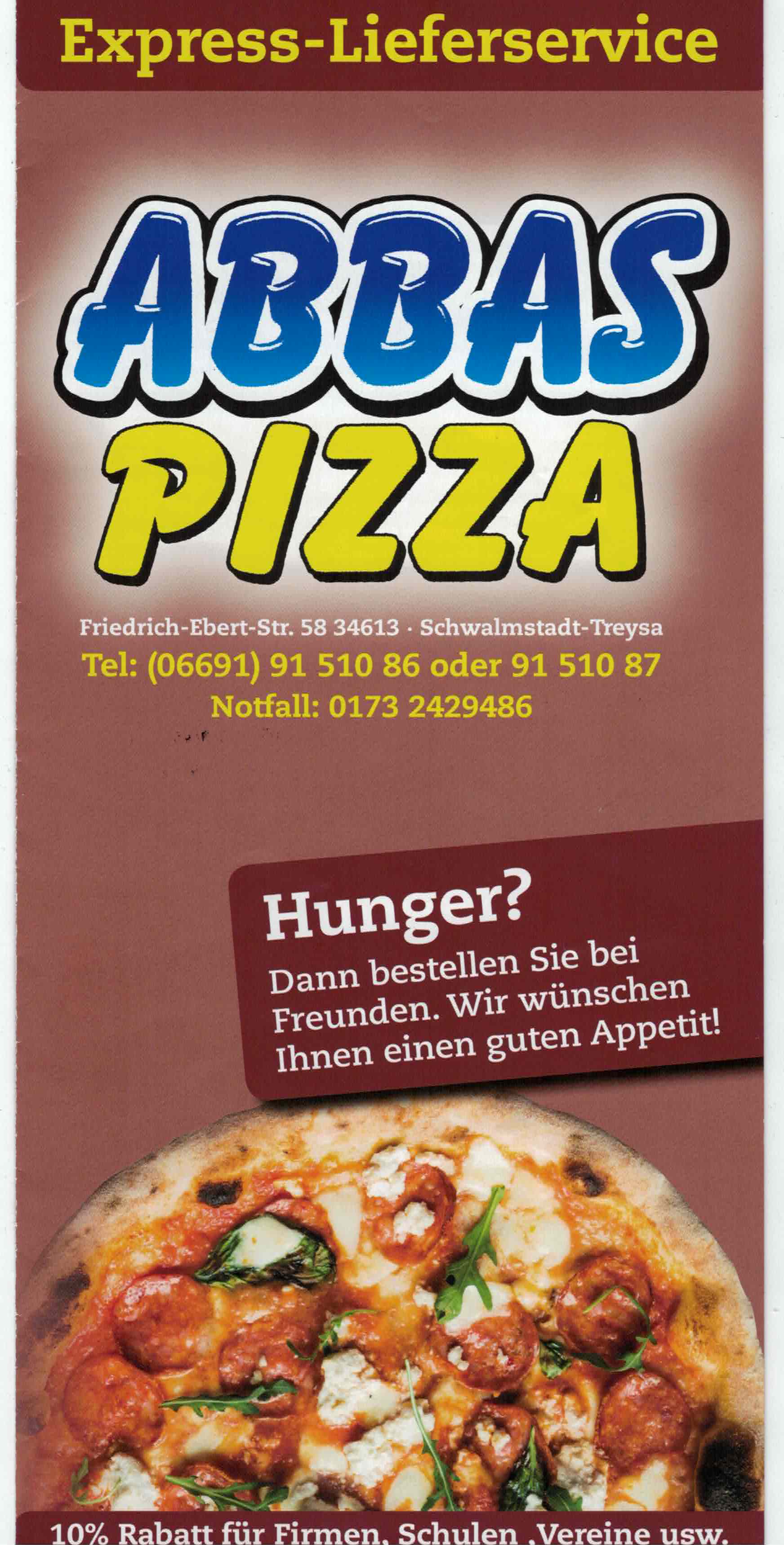 Pizzeria - Abbas Pizza - Lieferservice, Friedrich-Ebert-Straße 58 in Schwalmstadt