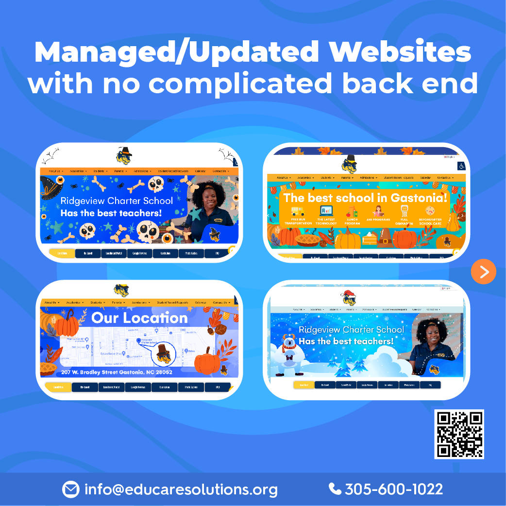 Make your website attractive, interactive, and remote-controlled for a fraction of the cost fully maintained protected and hosted. Made and Built for Charter Schools and the Century for choice.