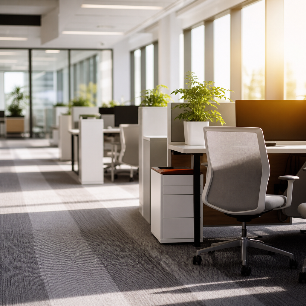 Detail-cleaned cubicles and carpeted walkways in a San Jose office suite maintained under our recurr 